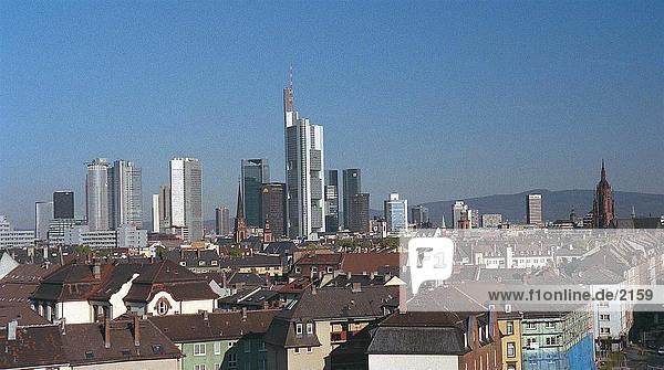 City skyline against blue sky  Frankfurt  Germany