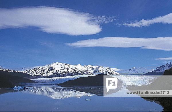 Reflection of mountain in water  Torres del Paine National Park  Patagonia  Chile