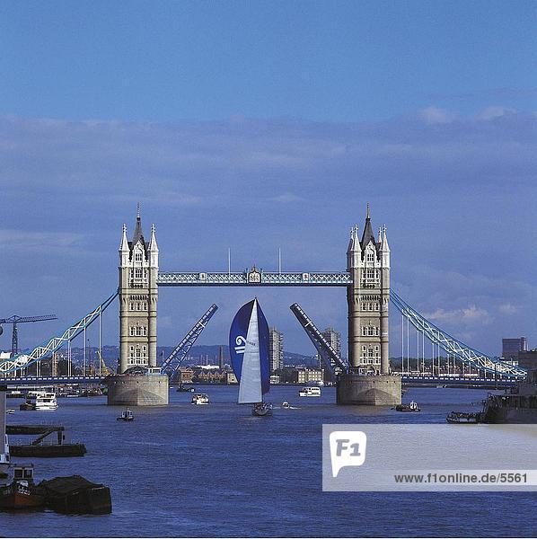 Bridge across river  Thames River  Tower Bridge  London  England