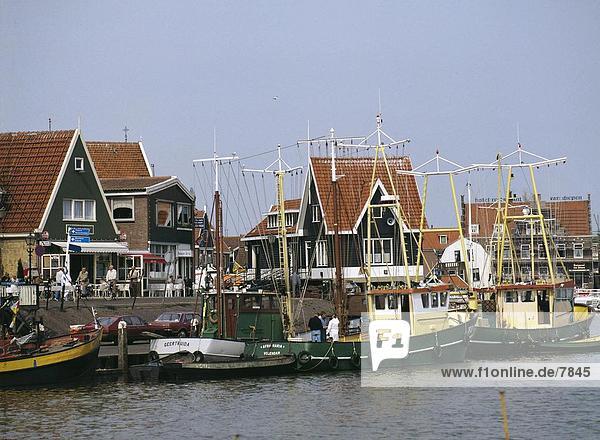 Boats in harbor  Volendam  Netherlands