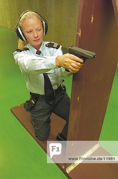 Policewoman undergoing shooting training  Netherlands