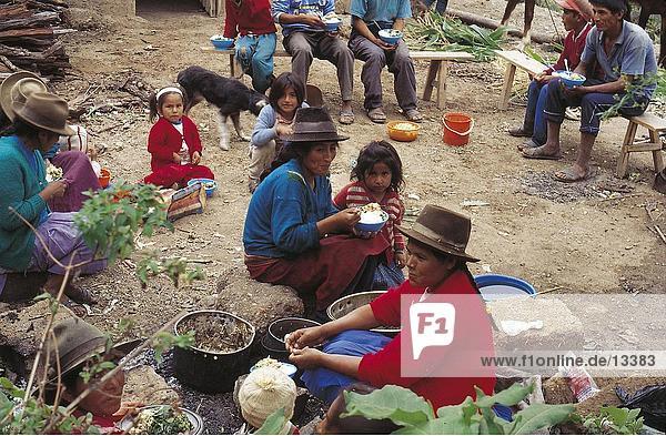 Group of people having food  Peru