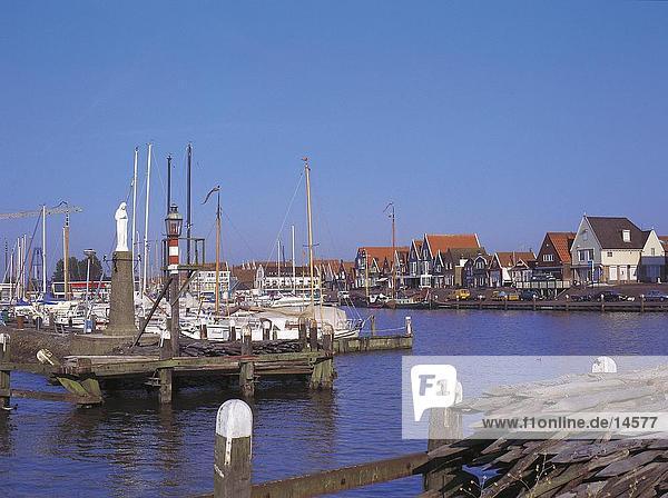 Boats at harbor  Volendam  Netherlands