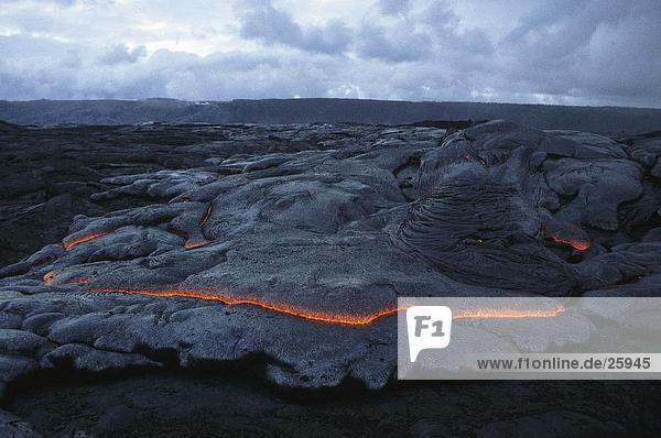 High angle view of molten lava  Kilauea Volcano  Hawaii Volcanoes National Park  Big Island  Hawaii  USA