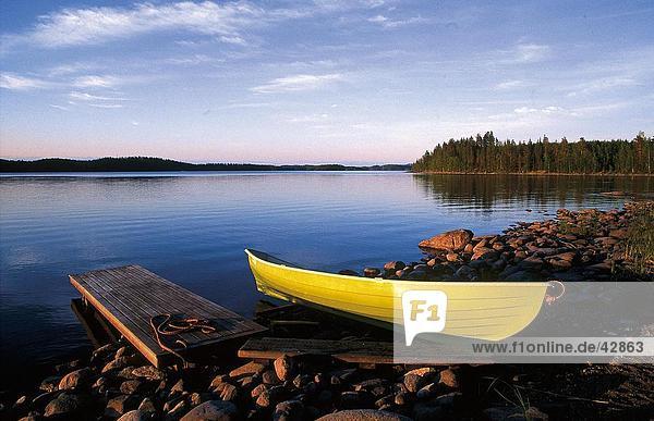 Boat at lakeside  Saimaa Lake  Loikansaari  Finland
