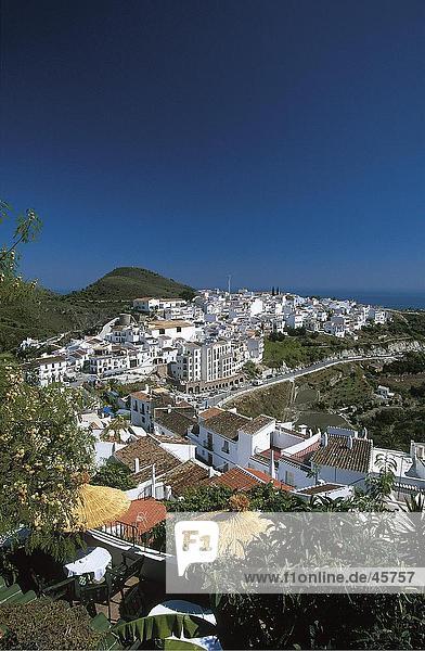 Aerial view of town  Axarquia  Frigiliana  Costa del Sol  Andalusia  Spain