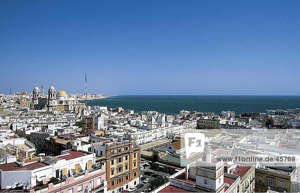 Aerial view of city at coast  Cadiz  Costa de la Luz  Andalusia  Spain