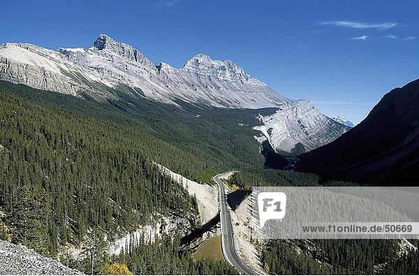 High angle view of road passing through mountain  Icefields Parkway  Alberta  Canada