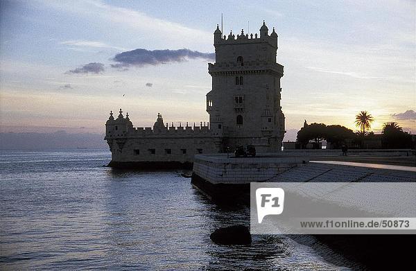 Silhouette of tower at coast  Torre De Belem  Belem  Lisbon  Portugal