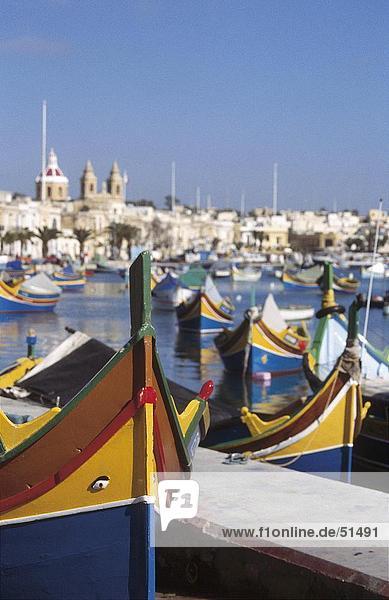 Colored boats in harbor  Marsaxlokk  Malta