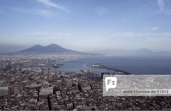 Aerial view of town  Mount Vesuvius  Naples  Italy