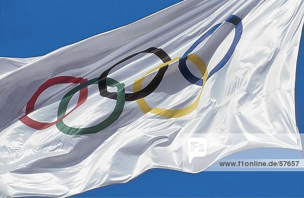 Low angle view of Olympic games flag