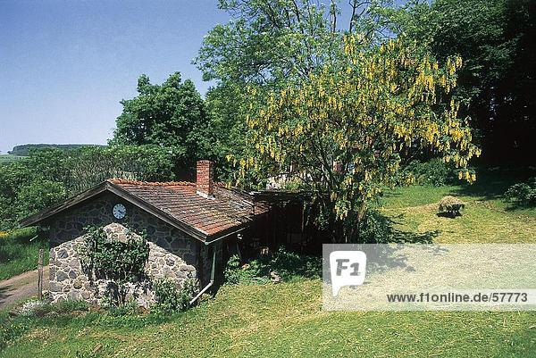 Wohnhaus Baum Landschaft nebeneinander neben Seite an Seite Hessen Deutschland
