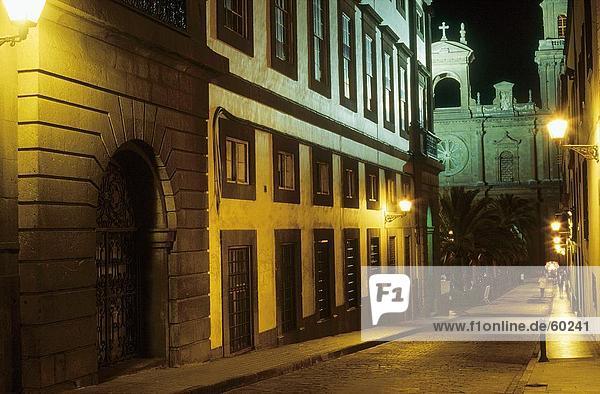 Church illuminated at night  Canary Islands  Spain  Europe
