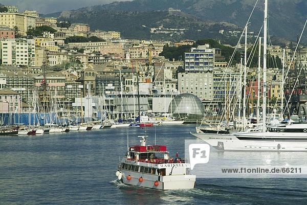 Cruise ship and boats at harbor  Genoa  Liguria  Italy