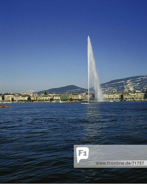 10152444  Geneva  harbour  port  jet d'Eau  fountains  Mont Salève  Switzerland  Europe  Lake Geneva  lake Geneva