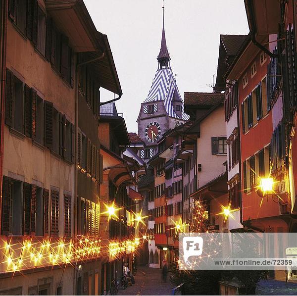 10275651  Old Town  lane  shops  dealings  lights  at night  Switzerland  Europe  winter  town  city  Zug