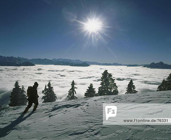 10643722  alpine  Alpen  Gegenlicht  Mann  Meer Nebel  Rigi  Schweiz  Europa  Ski  Schneeschuhwandern  Schneeschuhe  Schneeschuh walkin