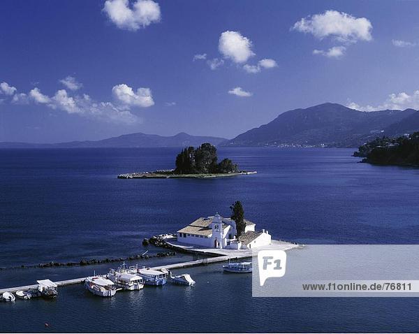 Küste Boot Meer Insel Korfu Griechenland