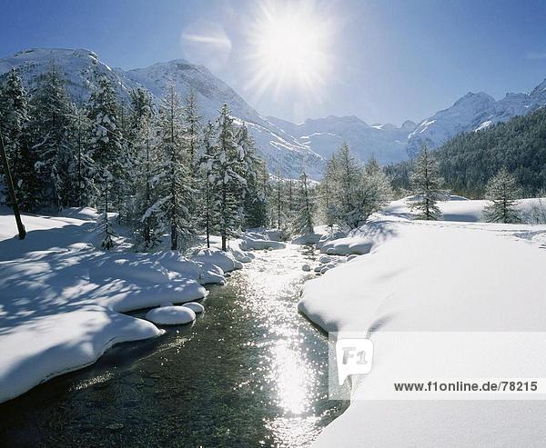 Landschaftlich schön landschaftlich reizvoll Europa Berg Bach Alpen Kanton Graubünden Schweiz