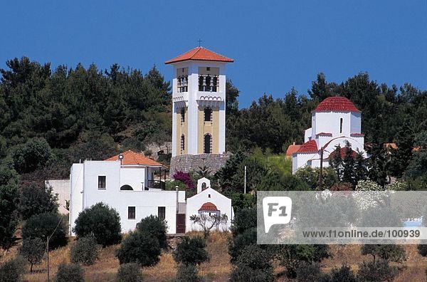 Olivenbaum in der Nähe der Kirche  Kolymbia  Rhodes  Dodecanese Inseln  Griechenland