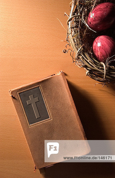 Bible and easter eggs
