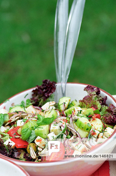 Bowl of salad outdoors