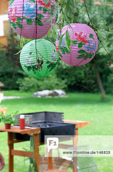 Paper lampshades at barbeque