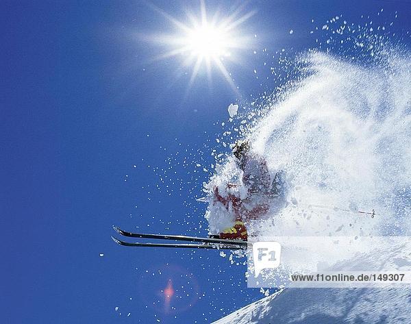 Low angle view of person skiing
