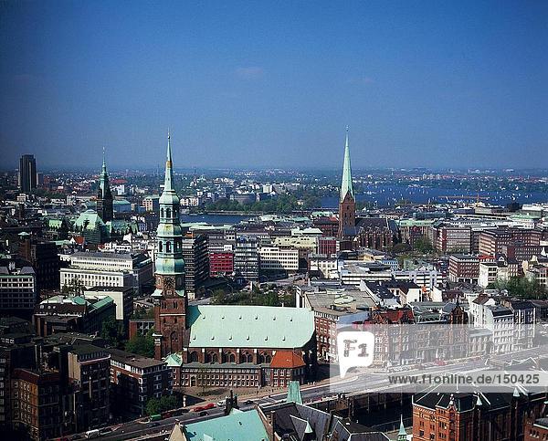 High angle view of city  Hamburg  Germany