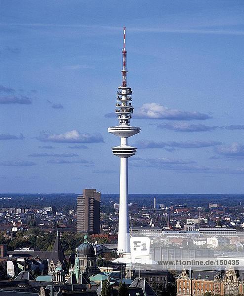 Communication tower in city  Hamburg  Germany
