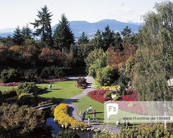 High angle view of tourists in park  Queen Elizabeth Park  Vancouver  British Columbia  Canada