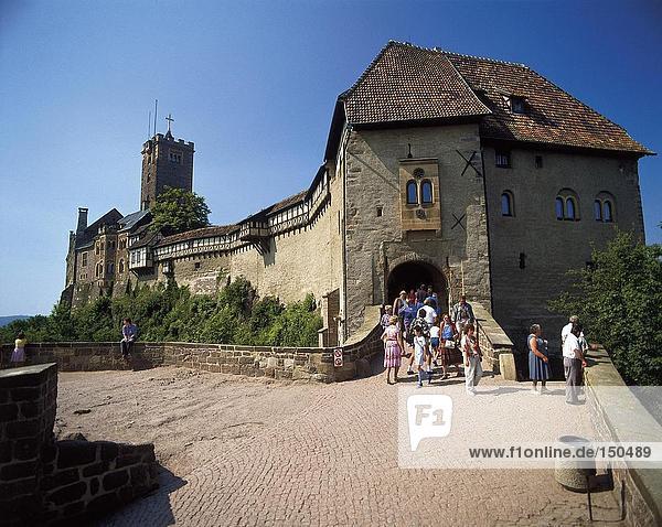 Tourists at old castle  Thuringia  Germany