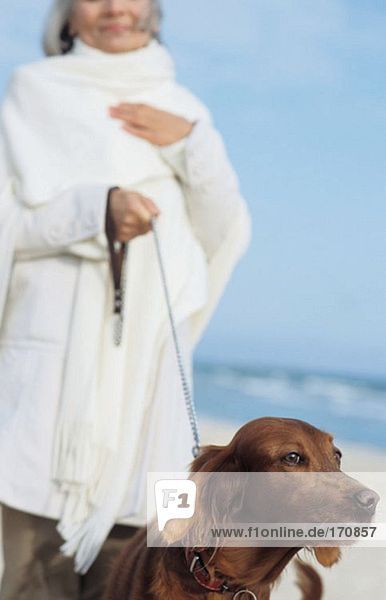Seniorin gehender Hund