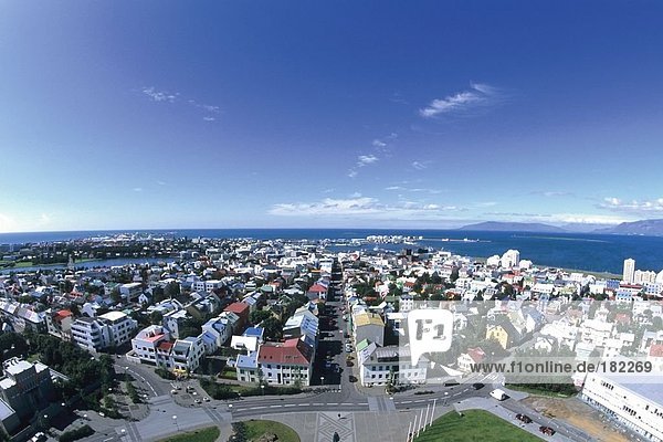 Erhöhte Ansicht der Stadtansicht  Reykjavik  Island