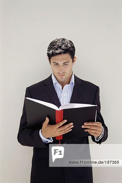 Businessman reading notebook