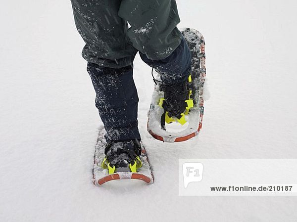 Person wearing snow shoes