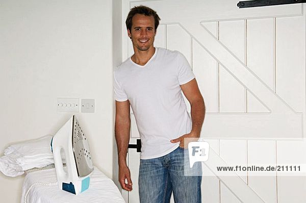 Man with ironing board