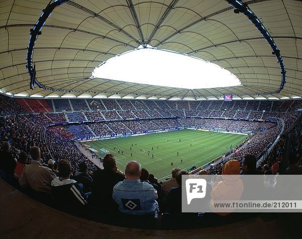 Spectators in soccer stadium  Aol Arena  Hamburg  Germany