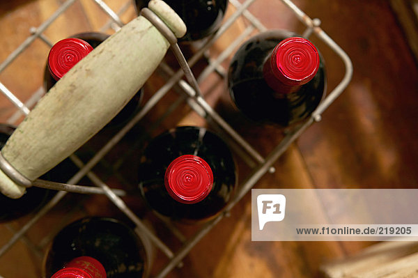 Wine bottles in basket