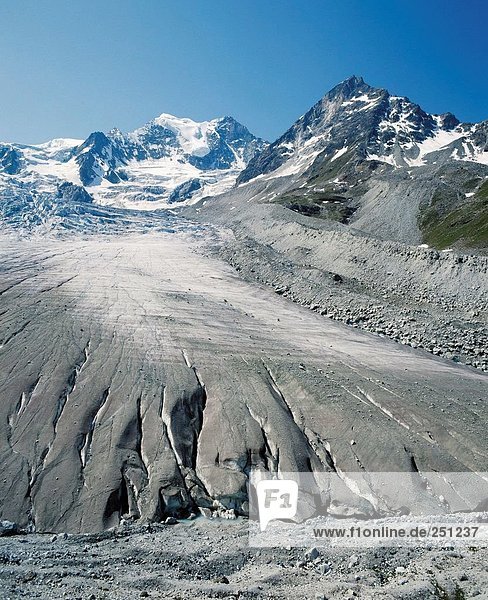 10095152  Alpen  Gebirge  Landschaft  Eis  Gletscher  Moirygletscher  Moräne  Klippe  Sommer  Wallis  Schweiz  Europa
