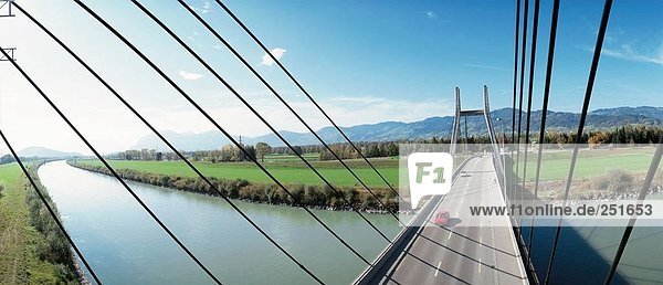 Europa Auto Brücke Draufsicht Rheintal Schweiz