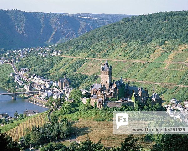 10520617  Cochem  Deutschland  Europa  Moselle  Moselle Bereich  Burg  Tal  Überblick  Weinbau