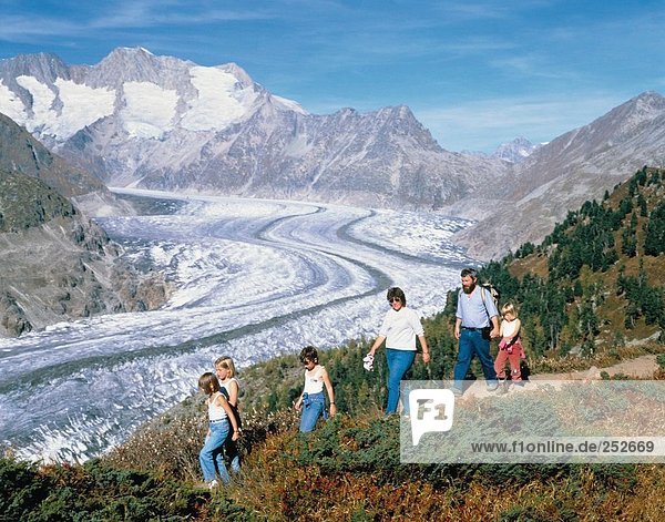 10598091  Aletsch glacier  glacier  Switzerland  Europe  mountains  mountain walking  Alps  family  canton Valais  scenery  Sw