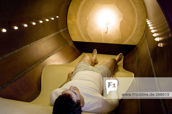 Man resting in a relaxation box