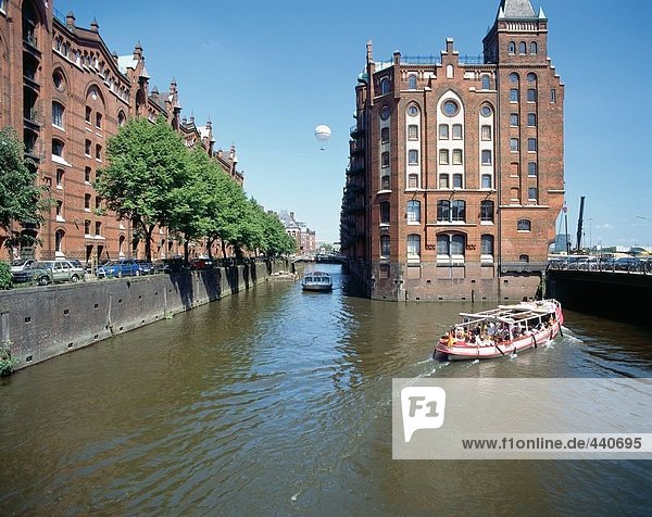 Passenger boat in canal  Hamburg  Germany