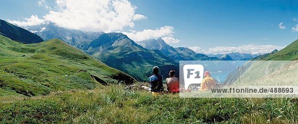 10653460  alpine  Alps  view  mountains  mountain walking  family  model released  panorama  panorama  break  stop  rest  Swit