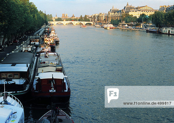 France  Paris  barges docked on River Seine