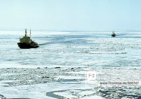 Baltic Sea  ships on icy water