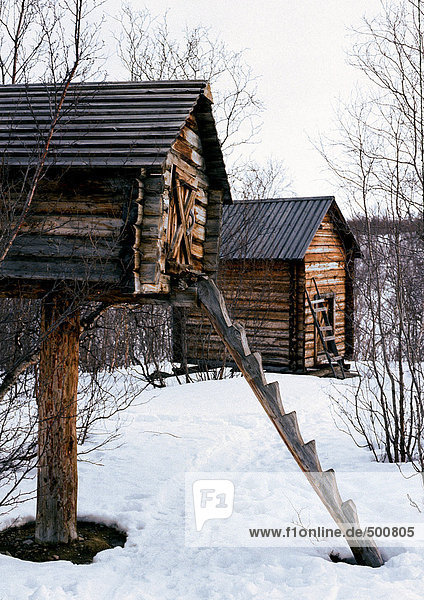 Sweden  wood cabin in snow